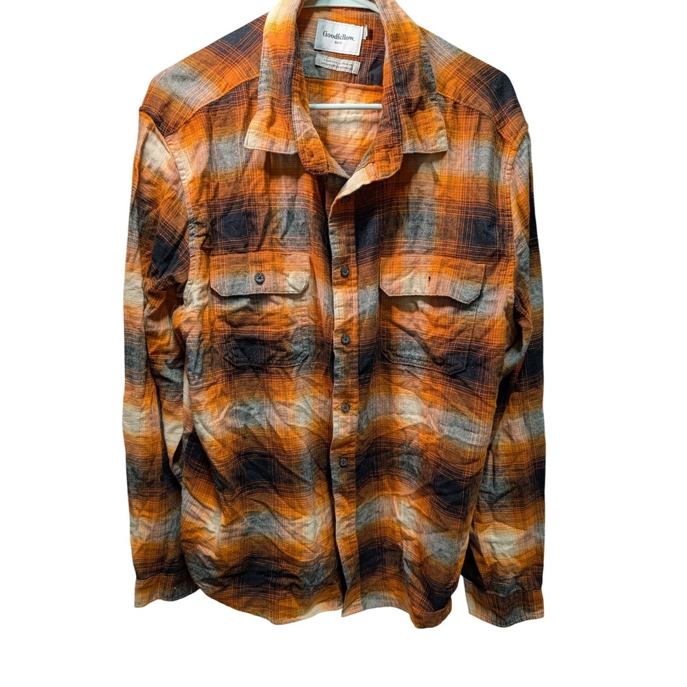 Goodfellow & Co Flannel Shirt Mens XL Orange Plaid Excellent Long Sleeve Button